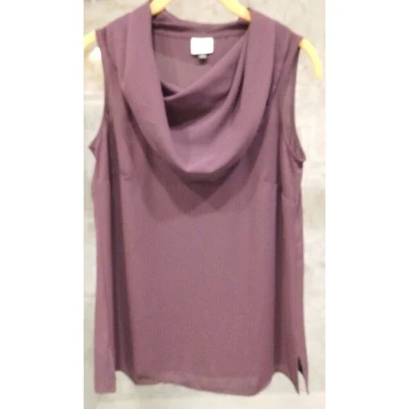 Lovely Cabi # 3978 "Surround Top" Red Wine Draped Cowl Neck Sleeveless Blouse XS - Picture 3 of 7